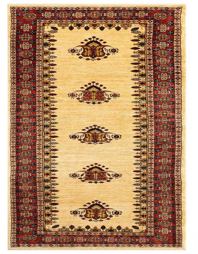 A 9 ft runner rug in a Persian style, featuring a cream and tan field with intricate brown and red floral borders, ideal for a hallway.