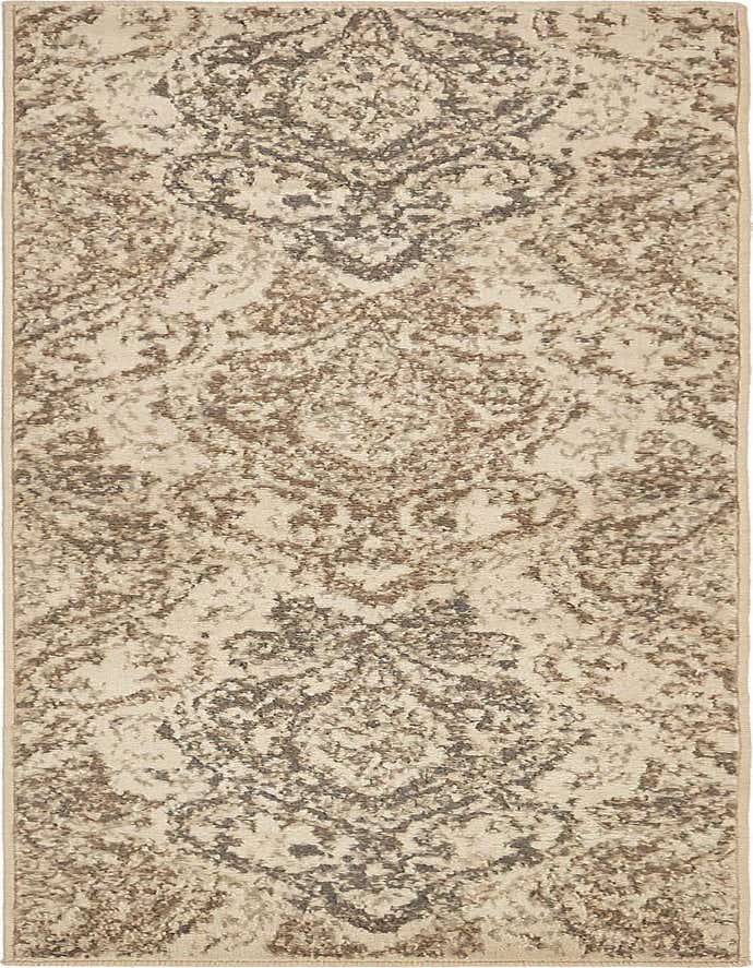 A 6 ft runner rug from the Mojave collection, featuring a distressed traditional floral pattern in shades of brown, tan, and cream.