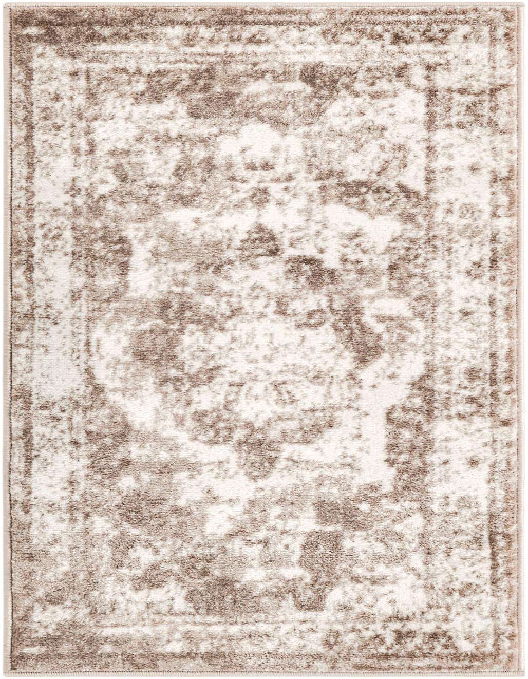 A 4 ft runner rug from the Monte Carlo collection, featuring a distressed medallion pattern in browns, tans, and ivories.