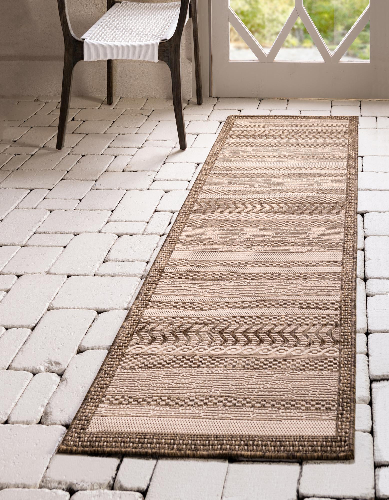 Light Brown 2' 2 x 6' Lattice Indoor / Outdoor Runner Rug | Rugs.com