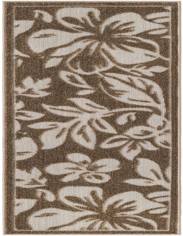 A 6 ft runner rug featuring a botanical pattern with large brown leaves and flowers on an ivory background.