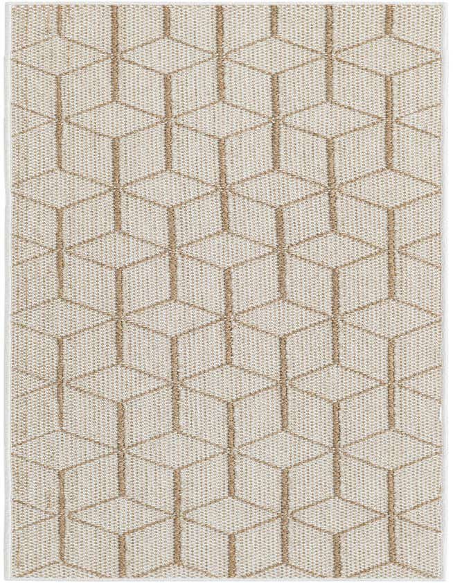 A 6 ft runner rug featuring a modern trellis pattern in shades of brown and ivory, suitable for indoor or outdoor use.