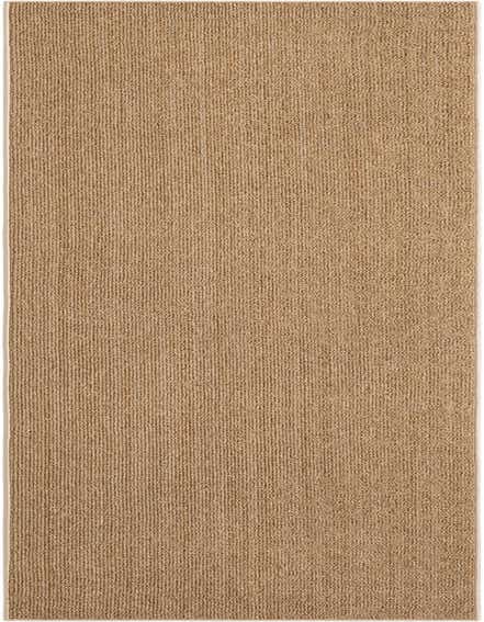 A 12 ft brown and tan polypropylene runner rug with a modern solid flatweave texture, suitable for hallways or patios.