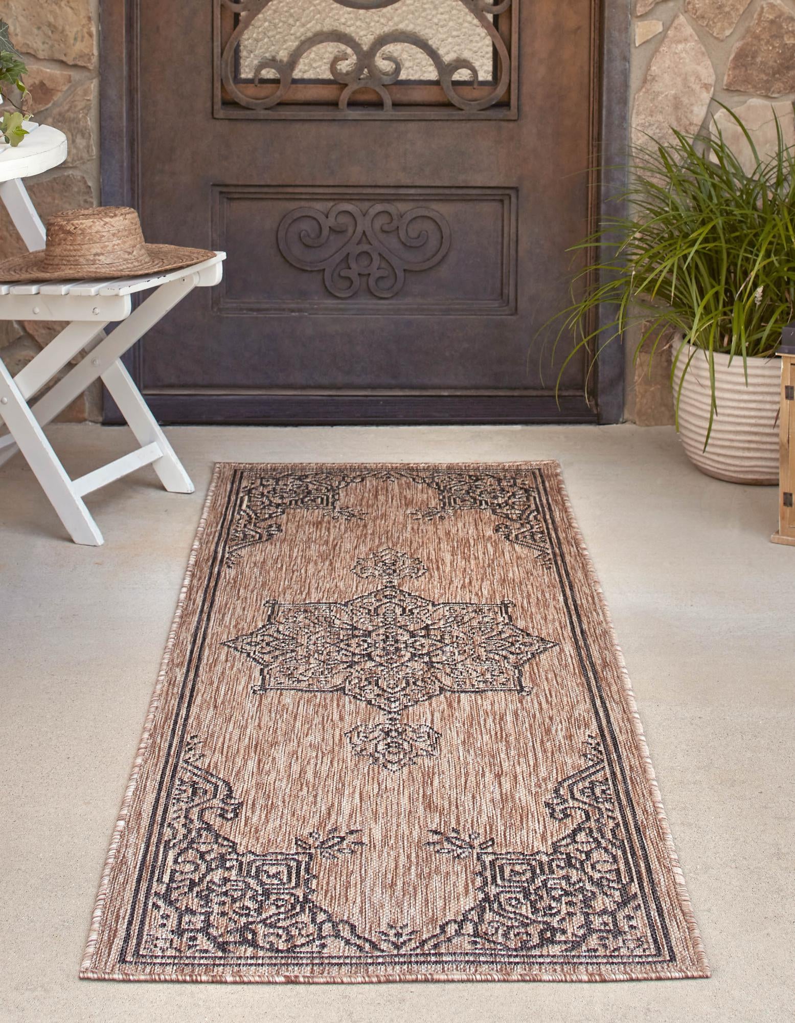 Beige 2' x 6' Traditional Indoor / Outdoor Runner Rug | Rugs.com