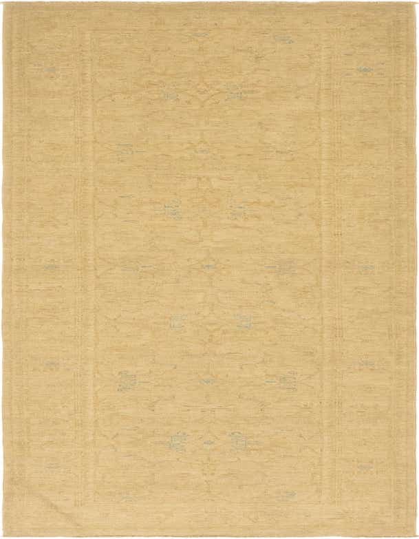 A 10 ft runner rug in a traditional over-dyed Ziegler style, featuring a subtle tan and cream pattern on a brown background, ideal for a hallway.