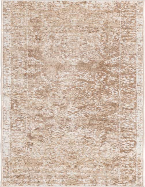 An 8 ft runner rug from the Oxford collection, featuring a distressed traditional medallion pattern in browns, tans, and ivories.