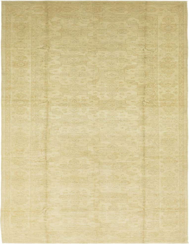 A long 18 ft runner rug in shades of brown and tan, featuring a subtle traditional tribal pattern, made from hand-spun wool.