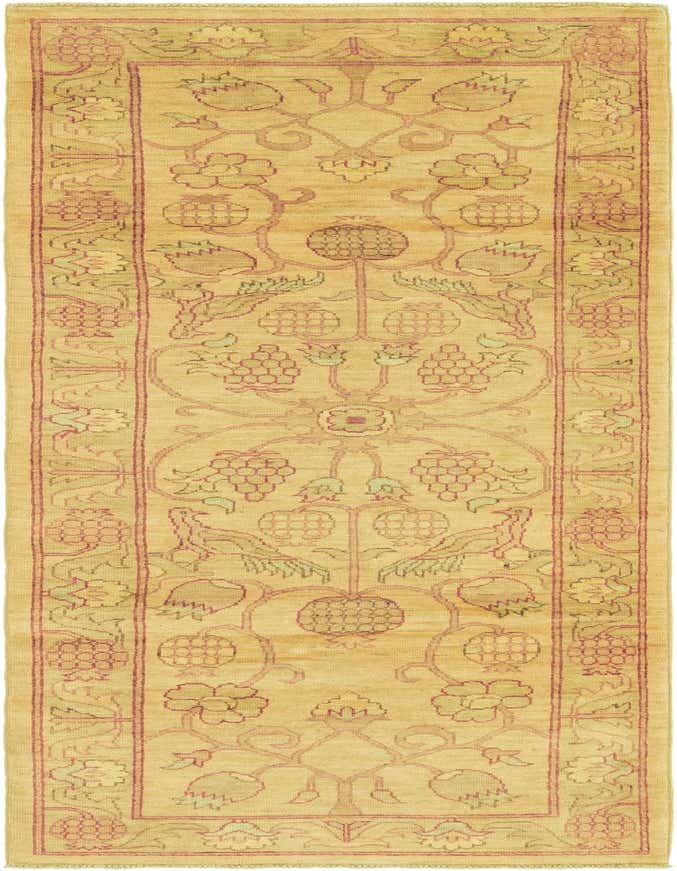 A 9 ft runner rug with a botanical and tribal pattern in shades of brown, tan, and cream, ideal for a hallway.