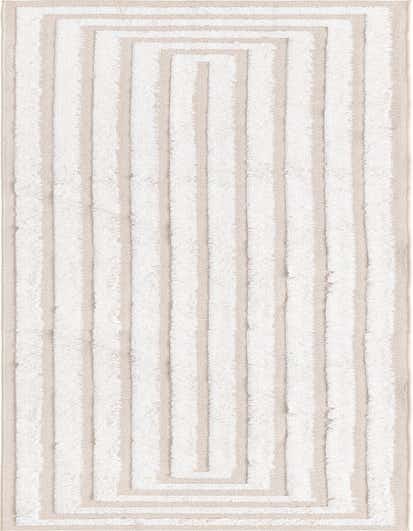 A 12 ft runner rug featuring a modern stripe pattern in textured ivory and tan, ideal for a hallway.