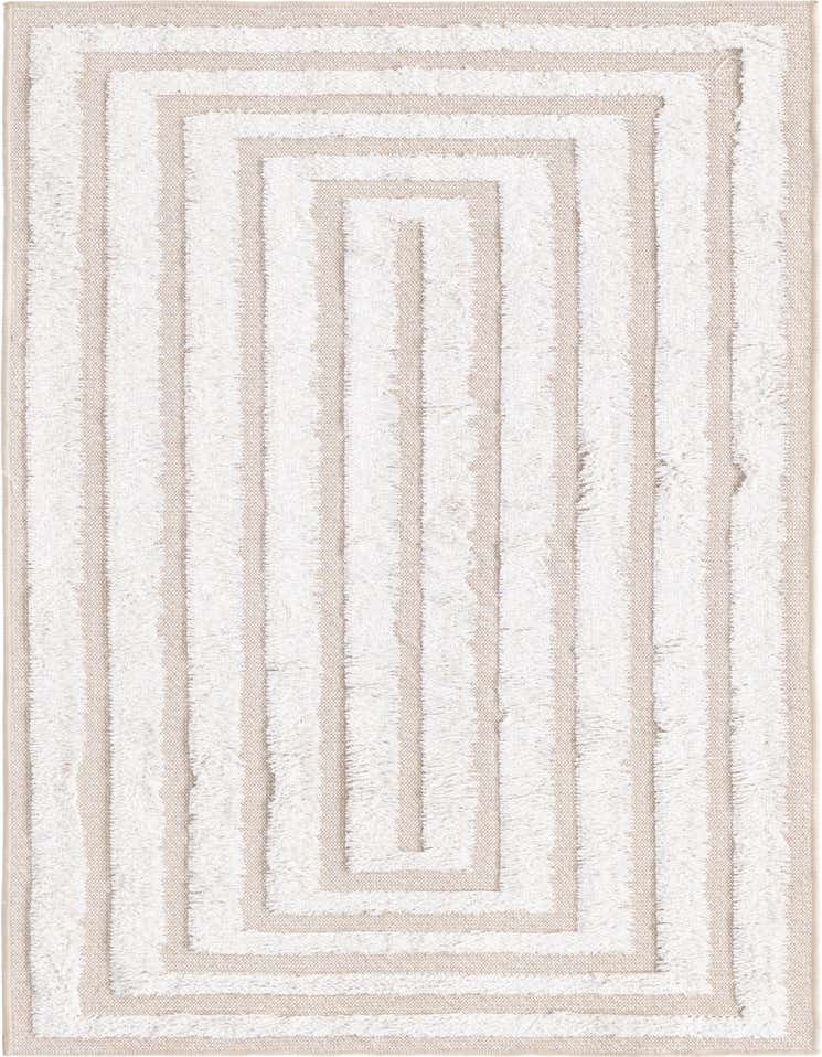A 6 ft runner rug featuring a modern stripe pattern in textured ivory and tan, ideal for a hallway.