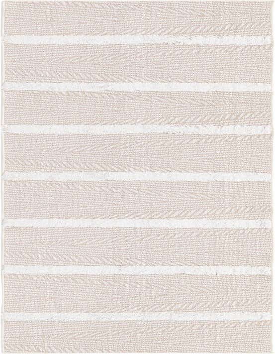 A close-up of an 8 ft runner rug from the Sabrina Soto Casa collection, featuring alternating textured cream stripes and flatweave tan herringbone stripes.