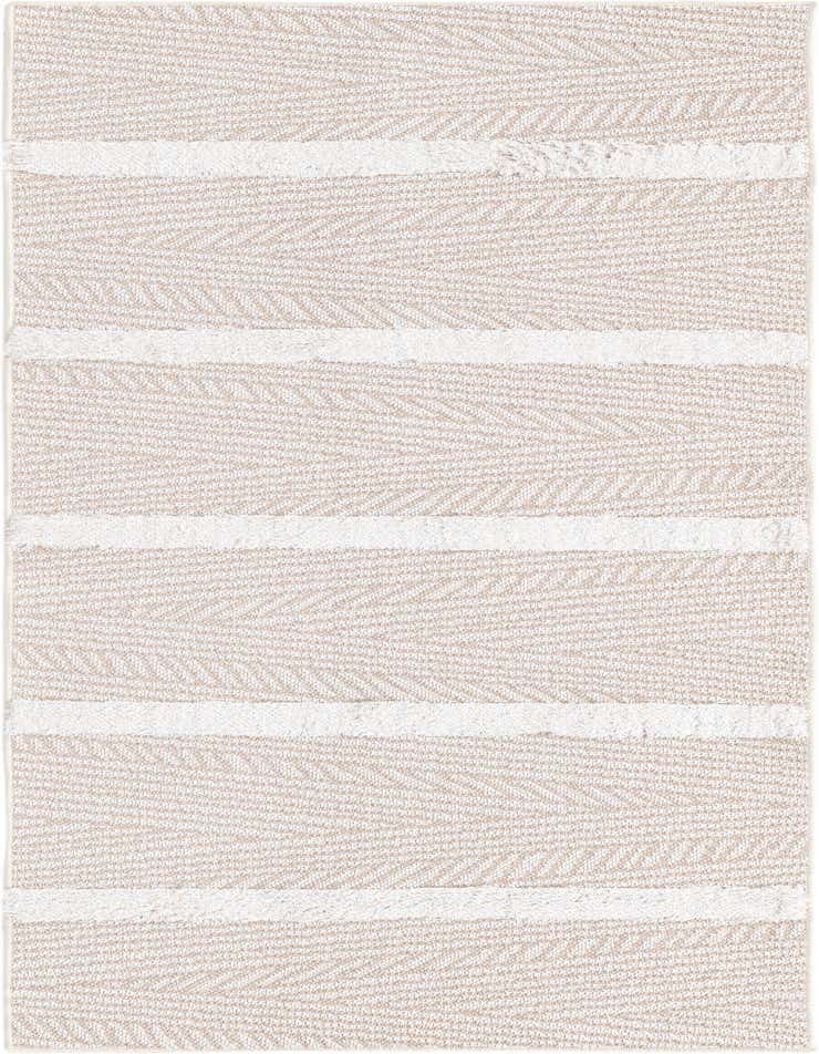 A 6 ft runner rug with a modern stripe pattern in brown and ivory, featuring textured and high pile details.