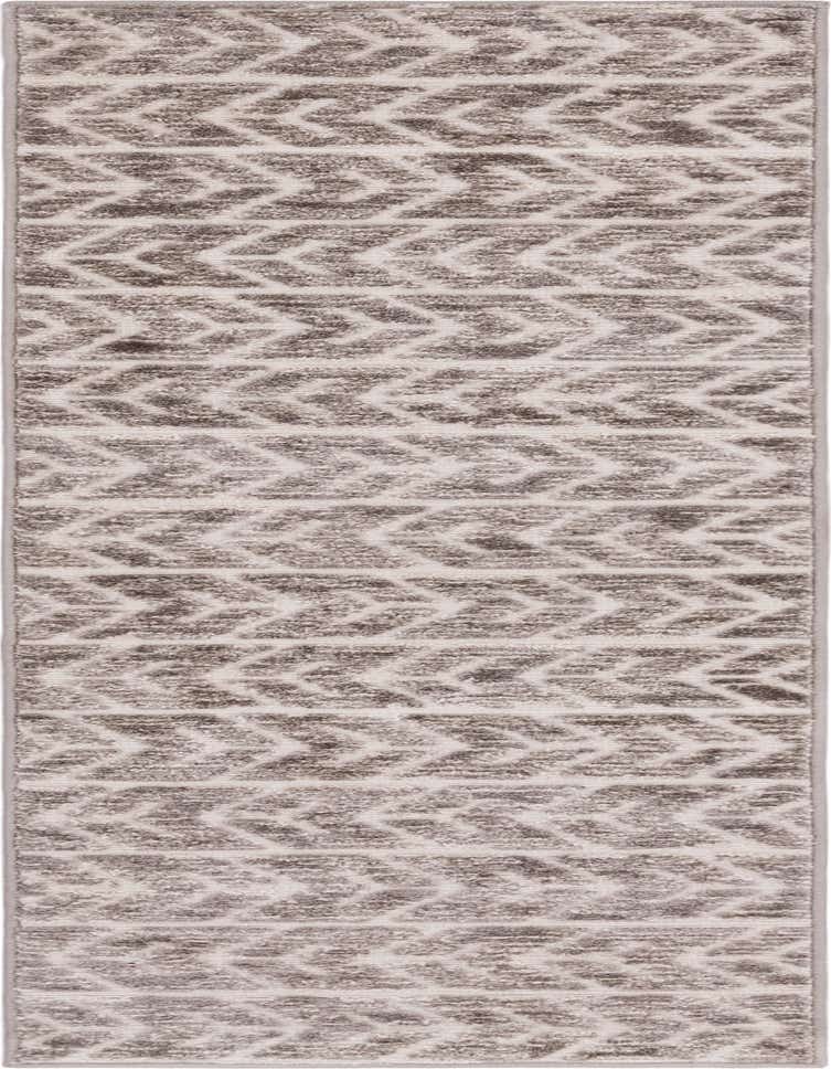 An 8 ft runner rug featuring a modern tribal pattern in varying shades of brown and cream, with a textured high/low pile.