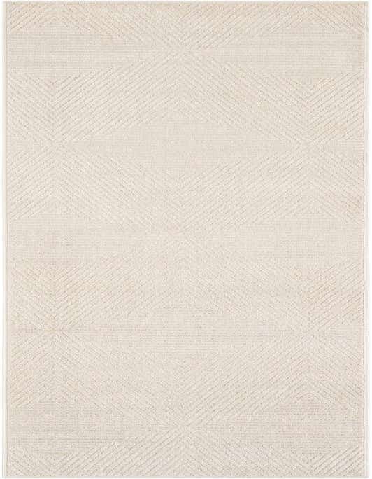 A 10 ft runner rug in shades of brown and tan, featuring a modern geometric pattern with textured triangles and horizontal lines, suitable for a hallway or patio.