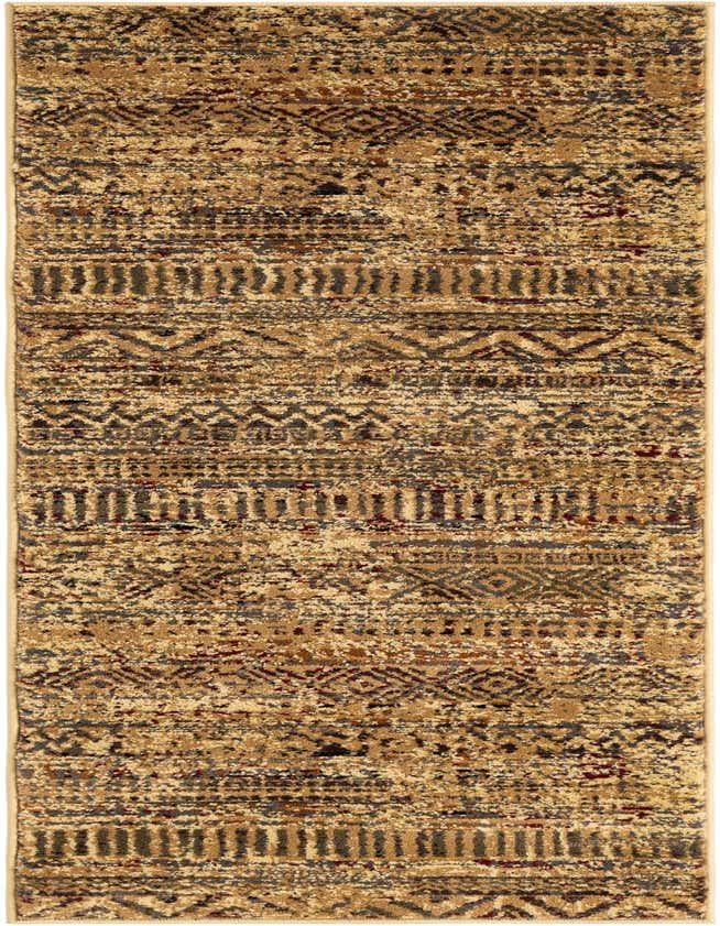 A 6 ft runner rug with a distressed traditional tribal stripe pattern in shades of brown, tan, and cream.