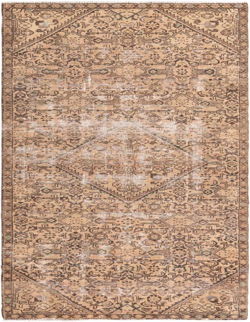A 10 ft runner rug in shades of brown and tan with a faded Persian medallion pattern, ideal for a hallway.