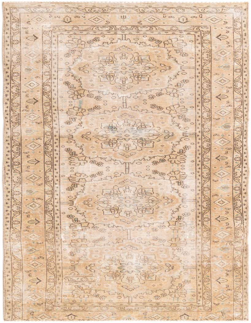 A 9 ft runner rug in shades of brown and tan, featuring a distressed Persian medallion pattern, ideal for a hallway.