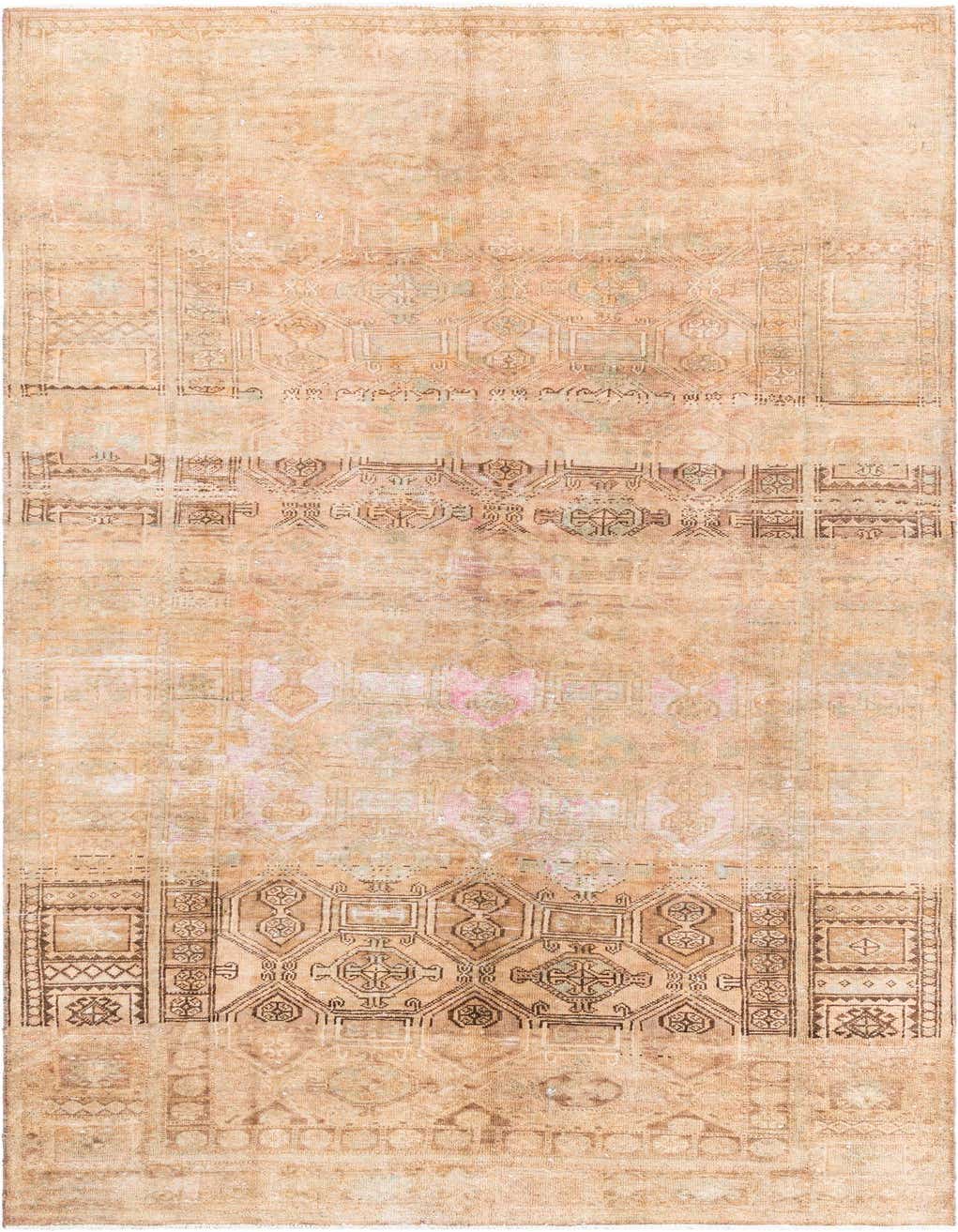 A 10 ft runner rug in shades of brown and tan with a faded Persian medallion pattern, ideal for a hallway.