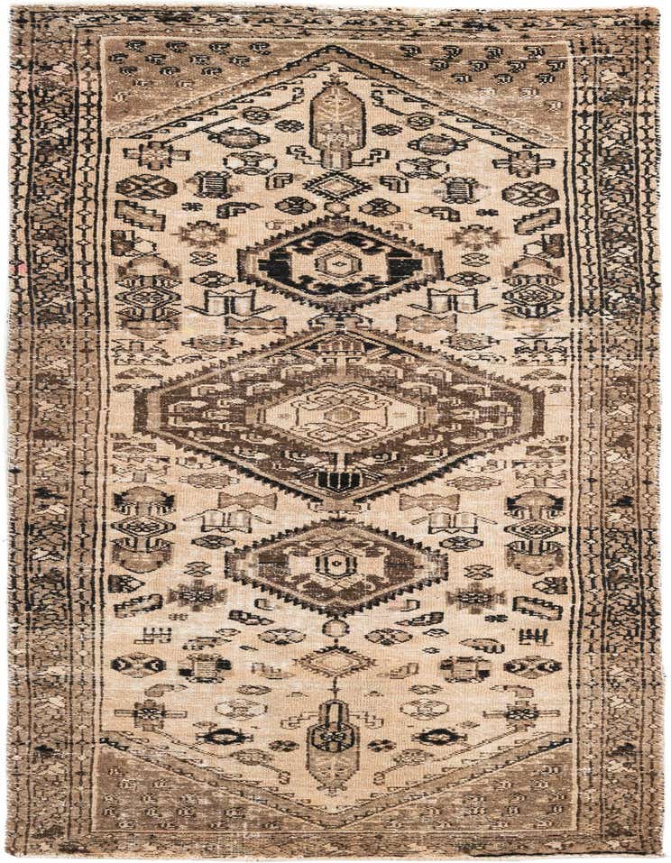 A 9 ft runner rug in shades of brown and tan, featuring a distressed Persian medallion pattern, perfect for a hallway.