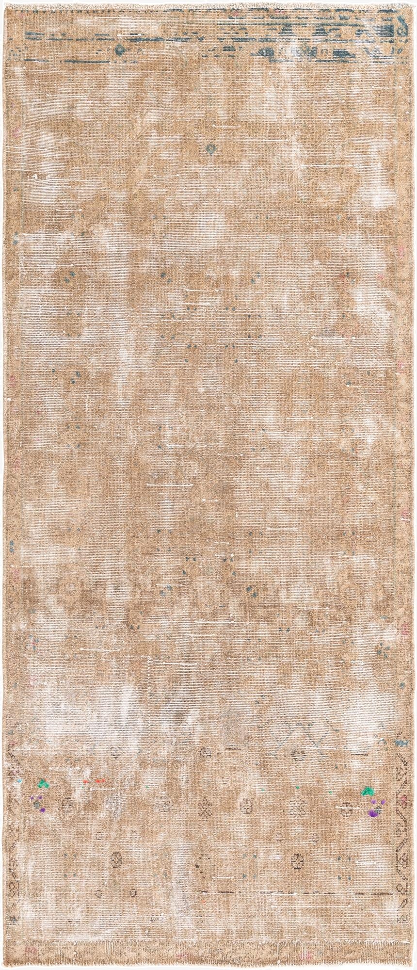  3' 7 x 8' 5  Hand Knotted Ultra Vintage Persian Wool Runner Rug