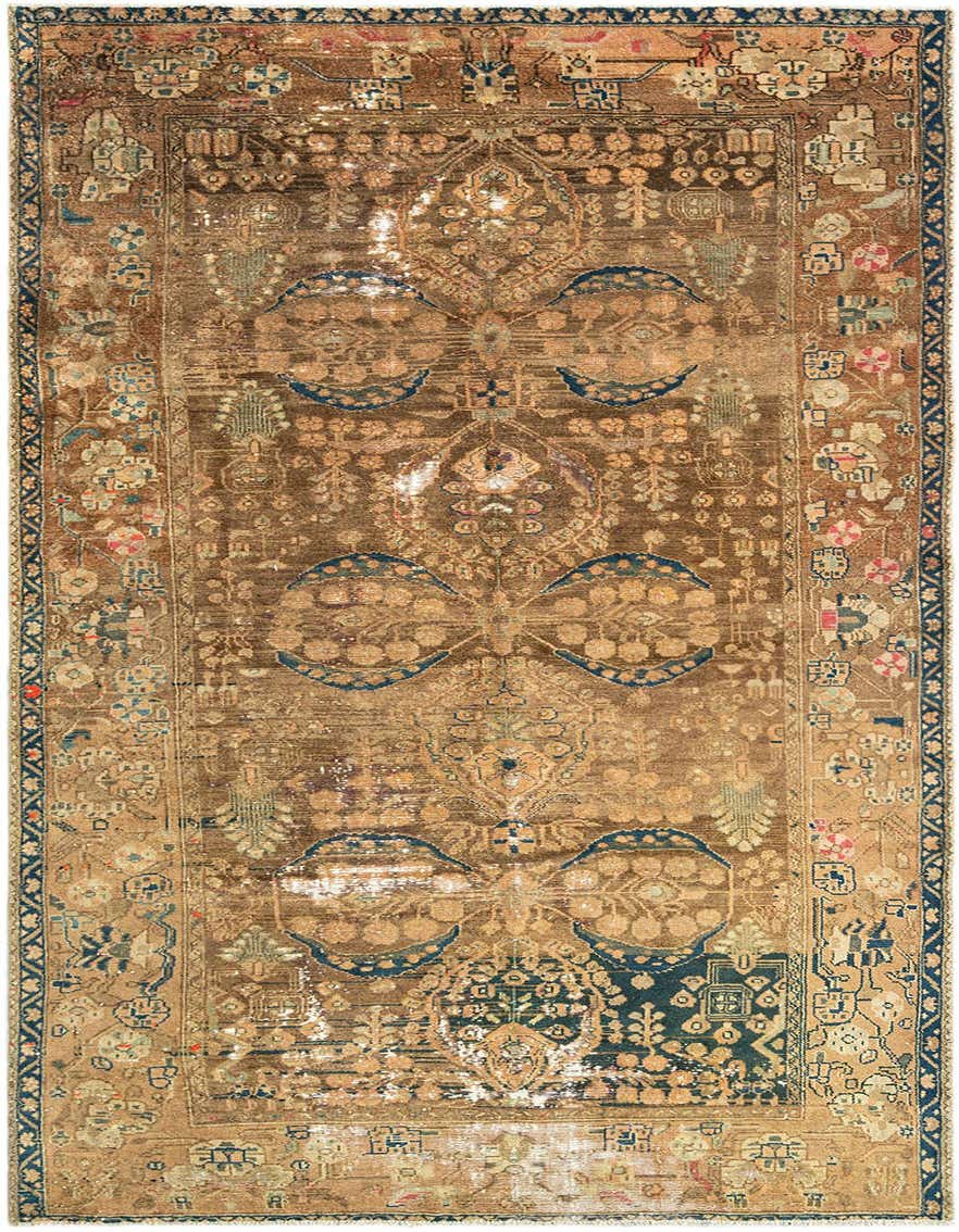 A 10 ft brown and tan traditional wool runner rug with intricate floral and medallion patterns, ideal for a hallway.