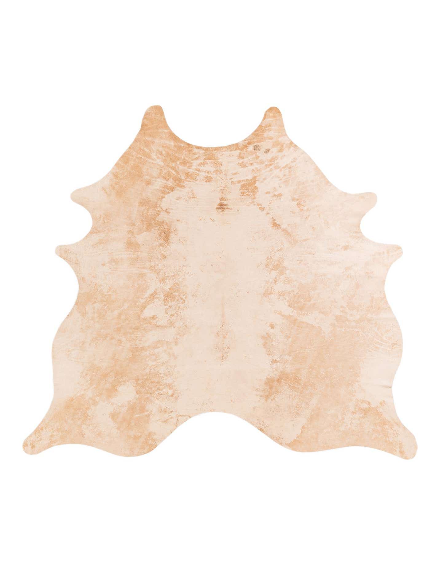 A 6' 4 x 6' 6 square cowhide rug in shades of brown and tan, featuring a natural, irregular shape and flat pile.