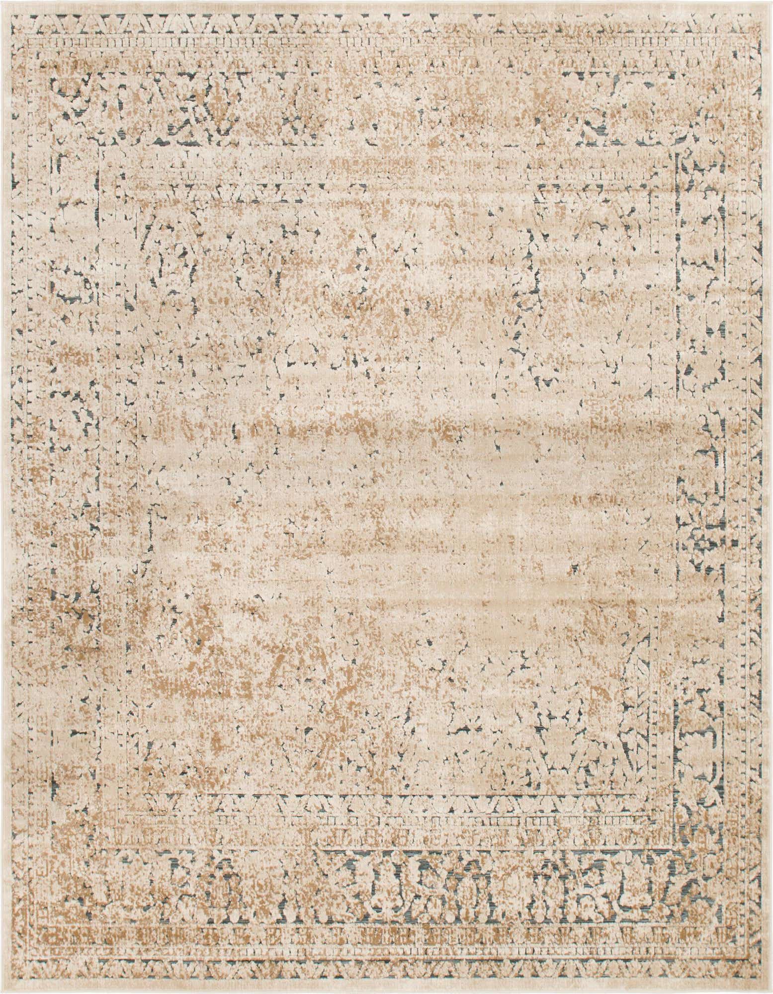 A 7' 0 x 7' 0 square Eliza collection rug featuring distressed traditional patterns in browns, tans, and ivories.