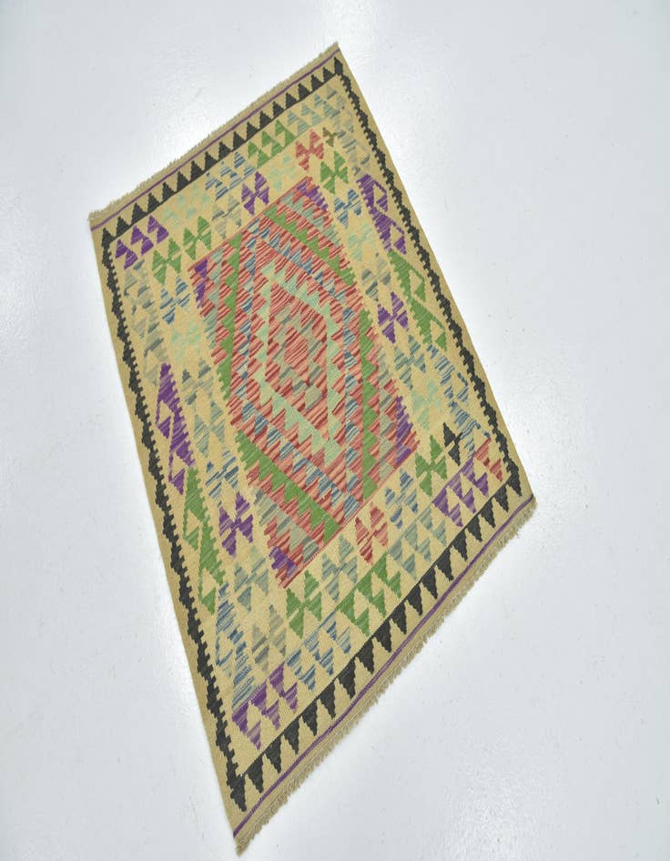 Detail image of  3' x 3' 6  Hand Woven Kilim Maymana Wool Square Rug