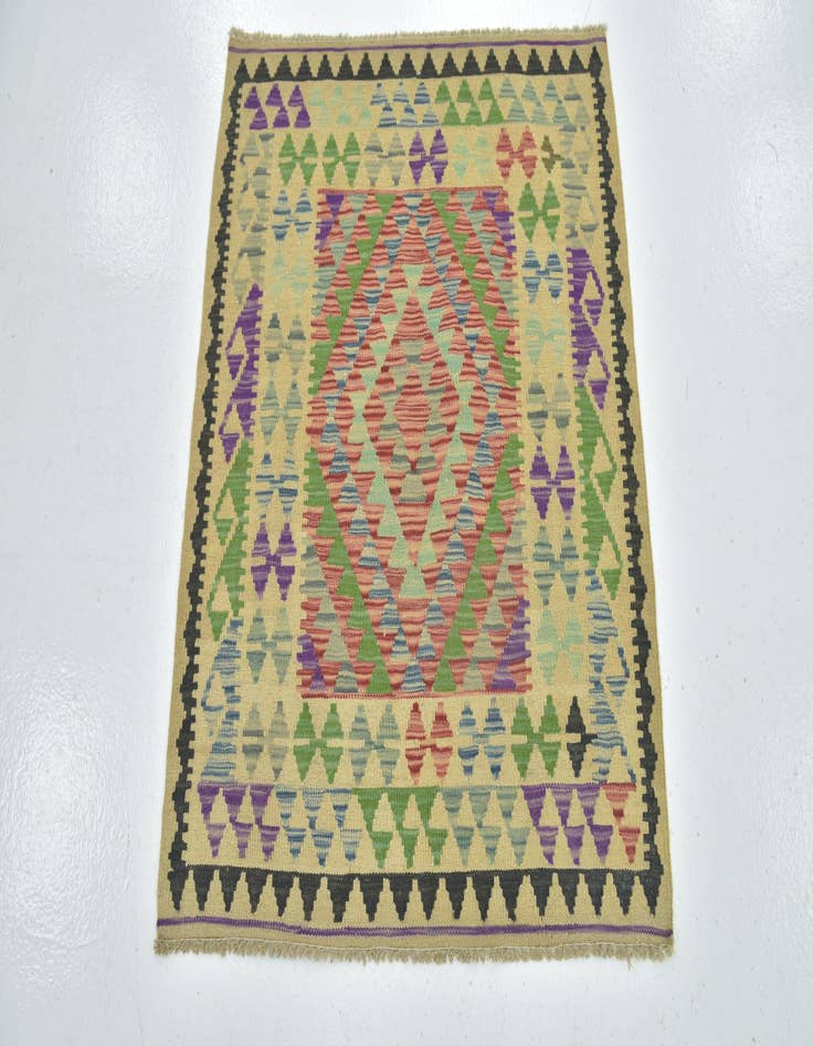 Detail image of  3' x 3' 6  Hand Woven Kilim Maymana Wool Square Rug