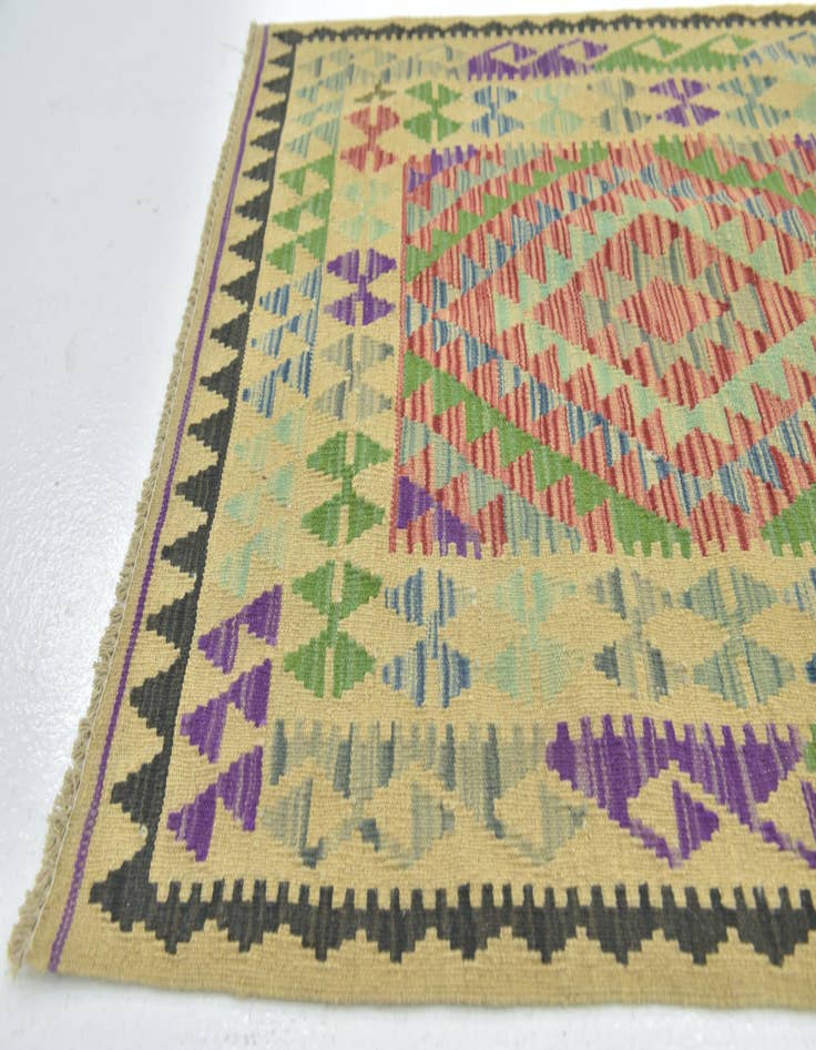 Detail image of  3' x 3' 6  Hand Woven Kilim Maymana Wool Square Rug