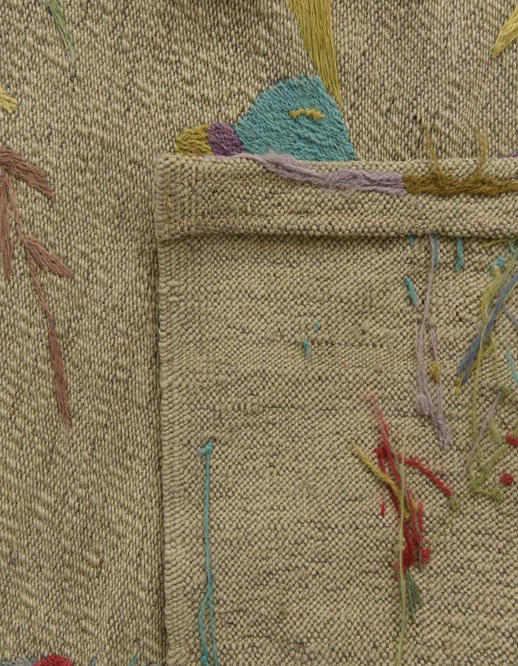 Detail image of  5' x 6'  Hand Woven Kilim Suzani Wool Square Rug