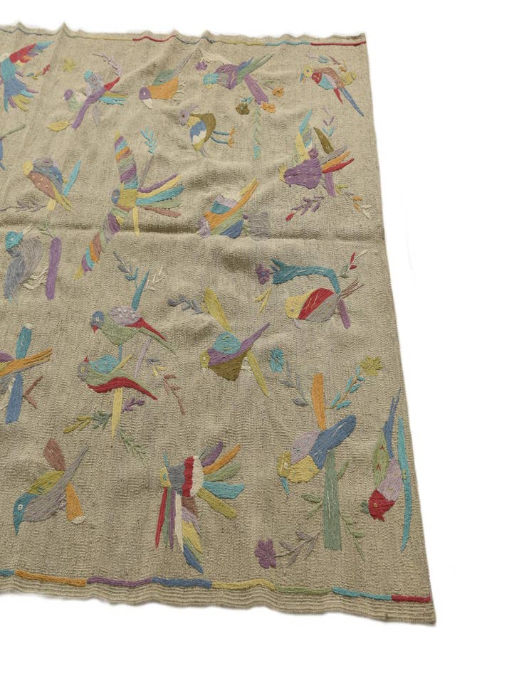 Detail image of  5' x 6'  Hand Woven Kilim Suzani Wool Square Rug