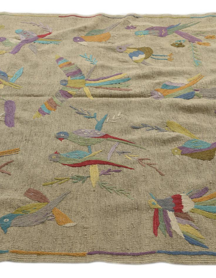 Detail image of  5' x 6'  Hand Woven Kilim Suzani Wool Square Rug