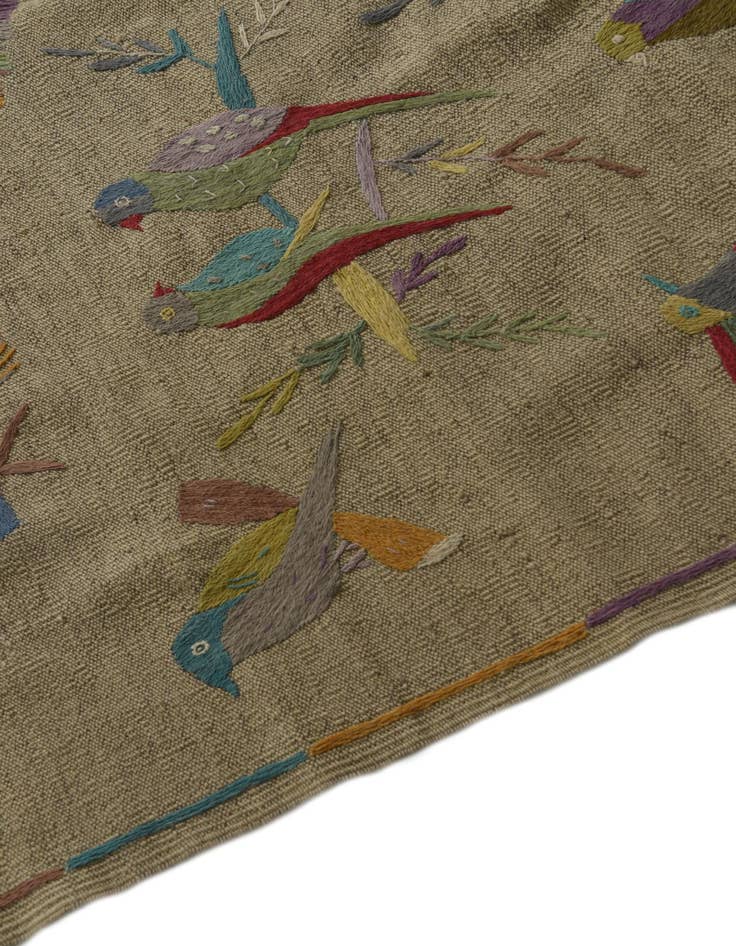 Detail image of  5' x 6'  Hand Woven Kilim Suzani Wool Square Rug