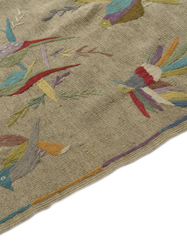 Detail image of  5' x 6'  Hand Woven Kilim Suzani Wool Square Rug