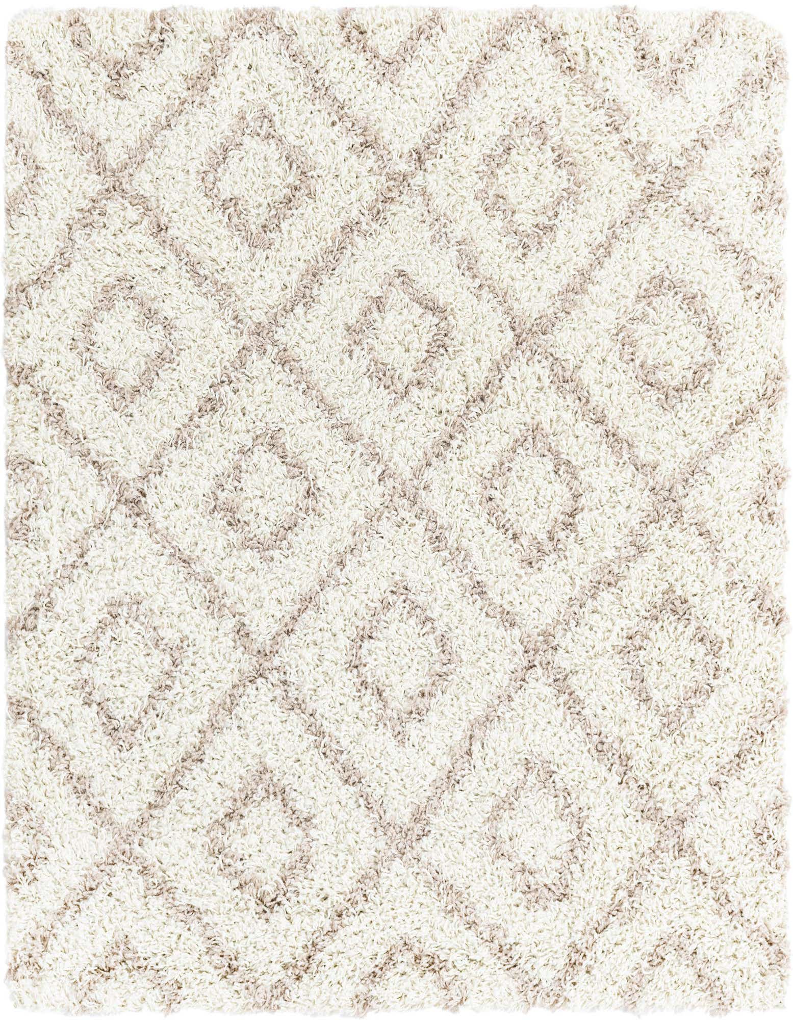A square 4'x4' Rugs.com Lattice Shag rug featuring a high-low textured pile with a modern geometric diamond pattern in cream and tan colors.