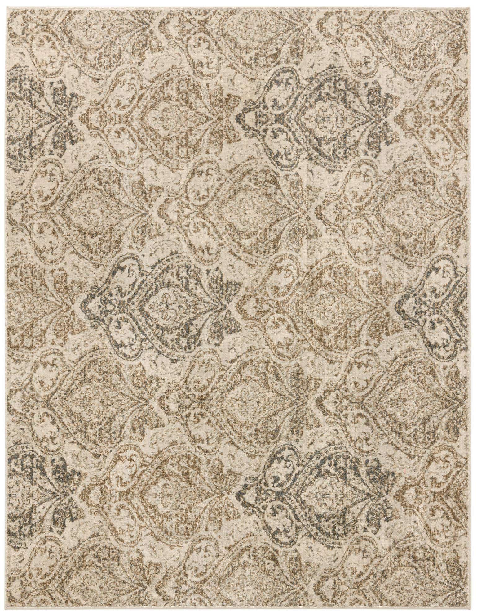 Square 8' x 8' Mojave rug featuring a distressed traditional floral pattern in shades of brown, tan, and cream.
