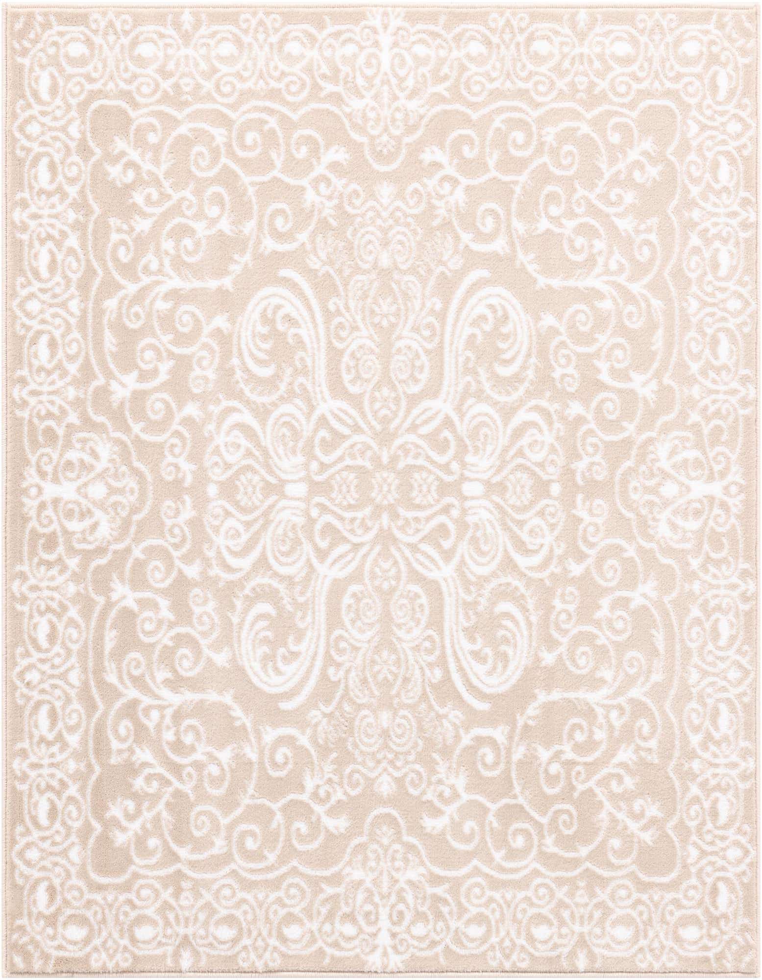A 4'x4' square Nepal Collection rug with a traditional French floral pattern in beige and cream.