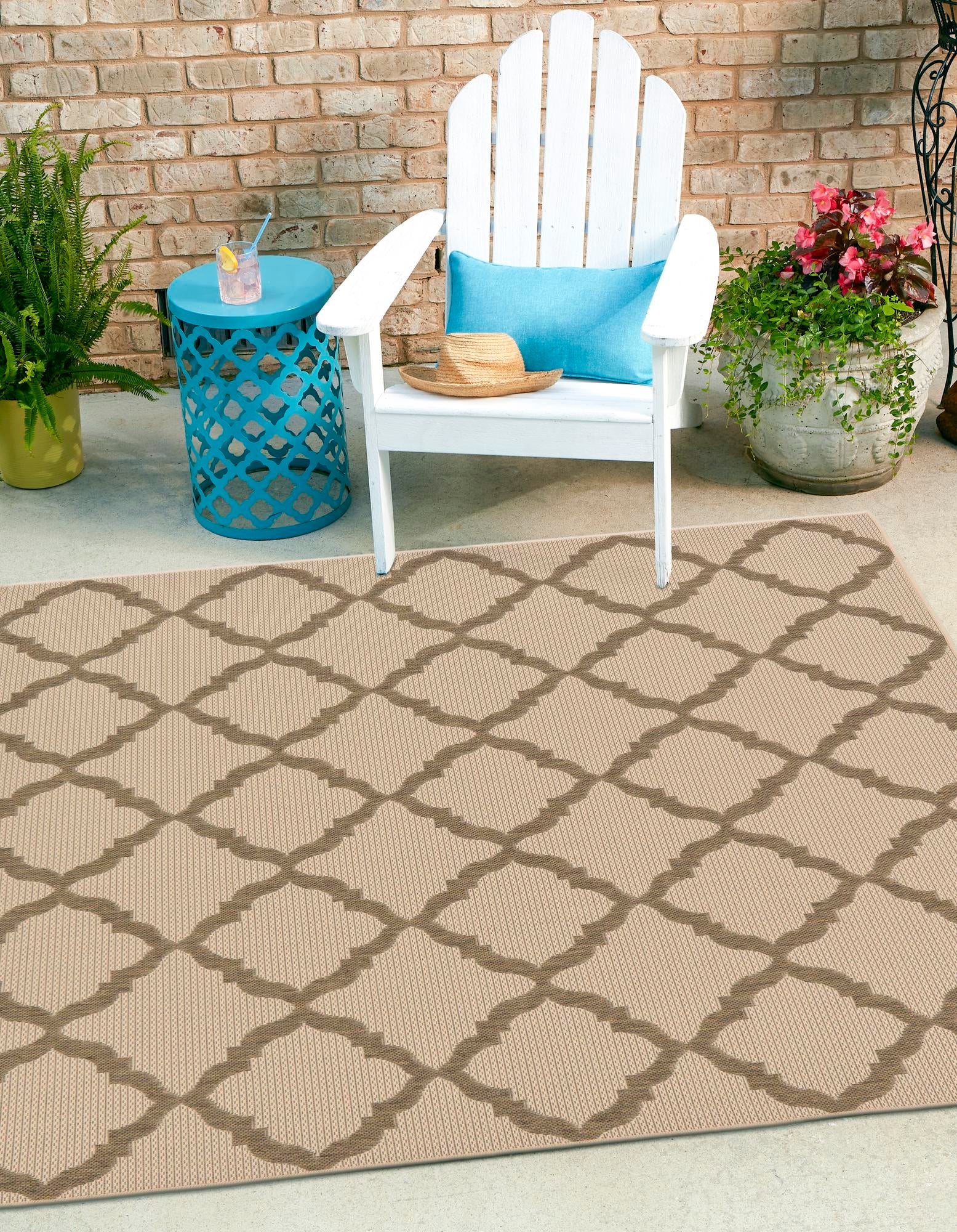 Blue 6' x 6' Lattice Indoor / Outdoor Square Rug | Rugs.com