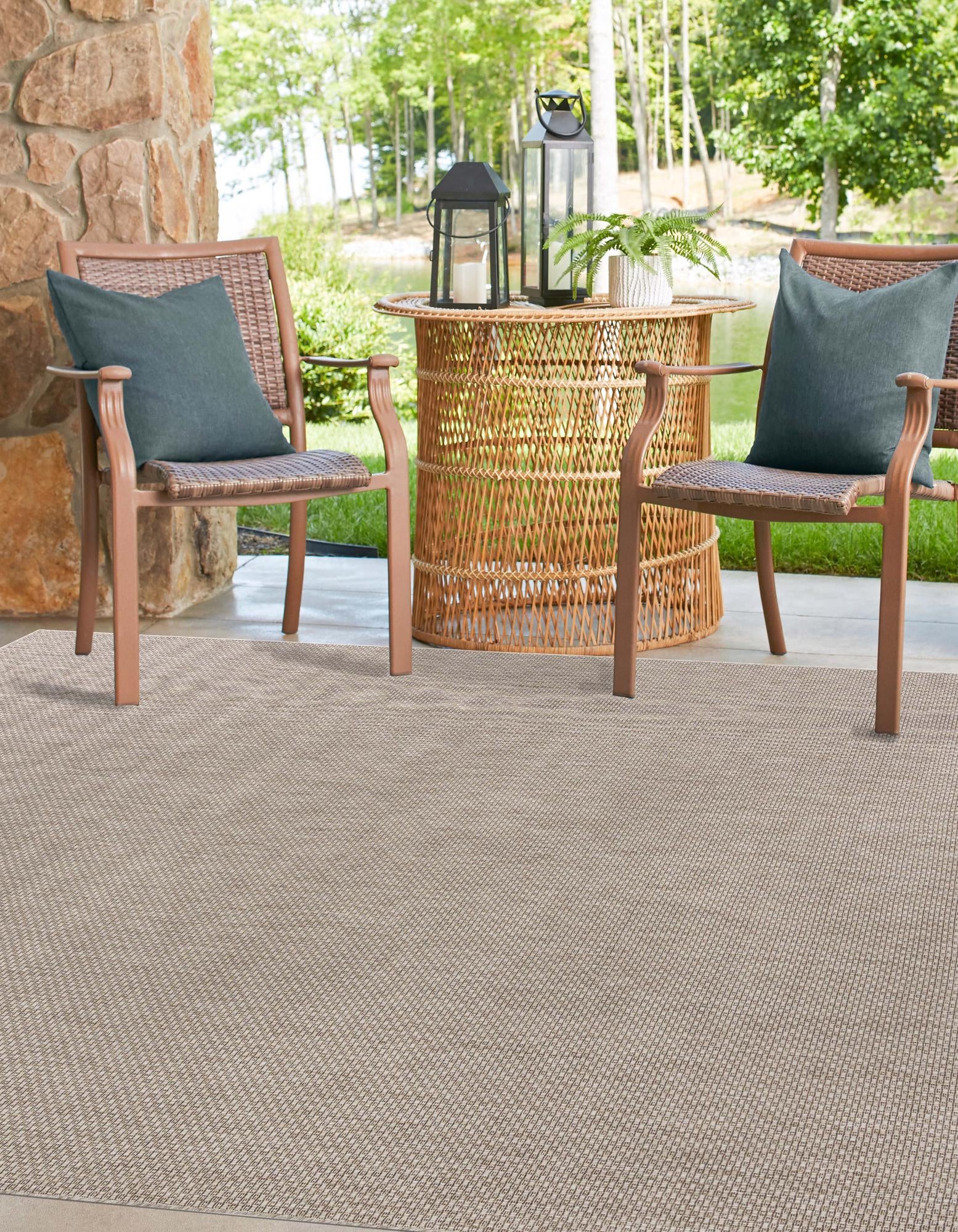 Beige 10' x 10' Solid Indoor / Outdoor Square Rug | Rugs.com