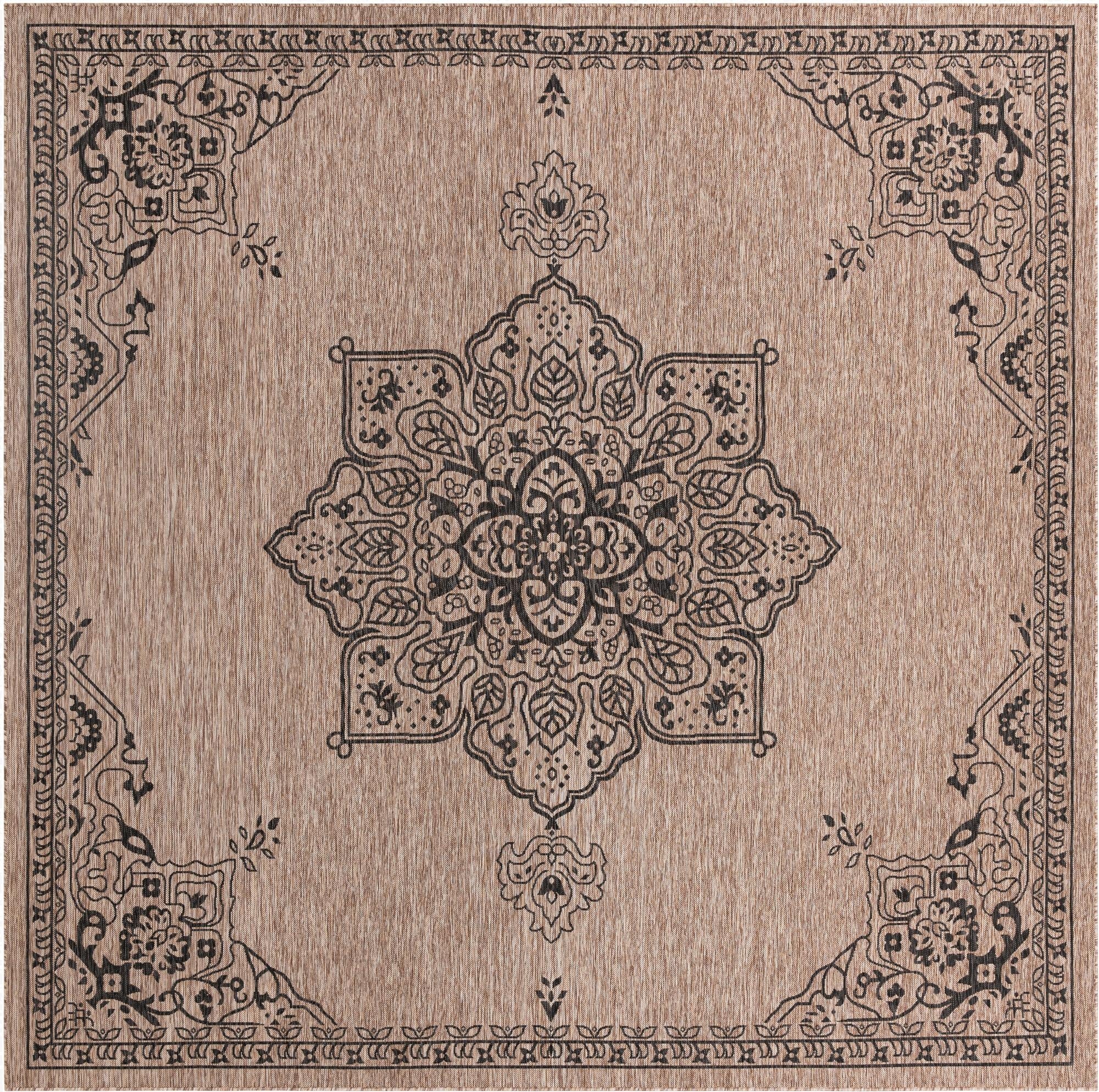  12' x 12'  Washable Traditional Indoor / Outdoor Square Rug