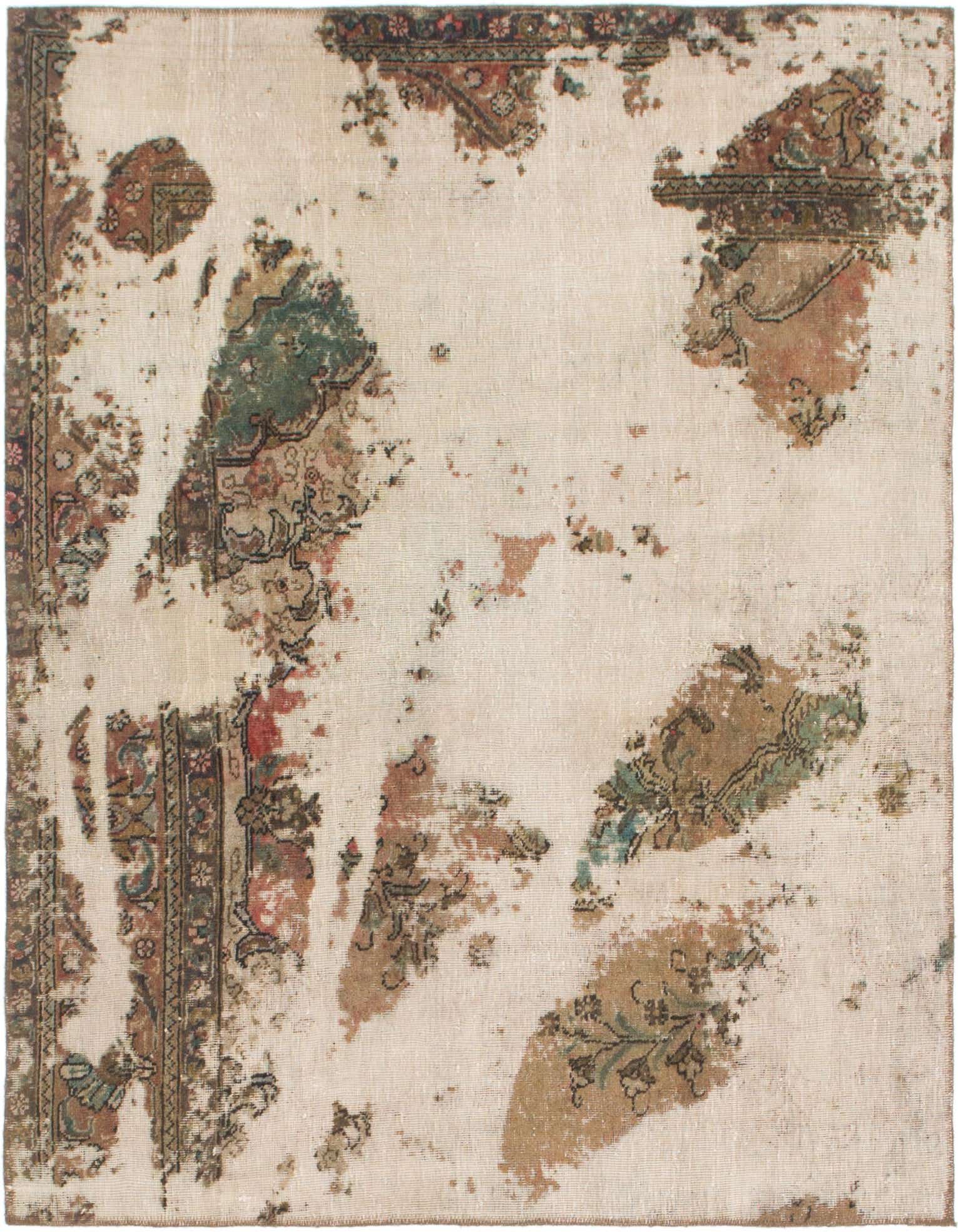 A 5'x5'10 square Ultra Vintage wool rug featuring a distressed Persian pattern in browns, tans, and creams.