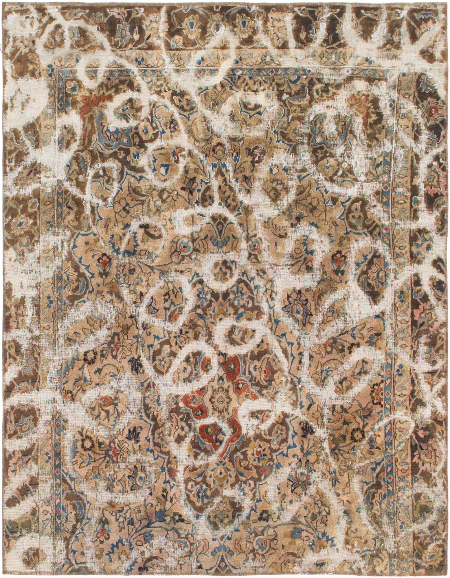 A square 5' 6 x 6' 4 Ultra Vintage wool rug with a distressed Persian pattern in browns, tans, and ivories.