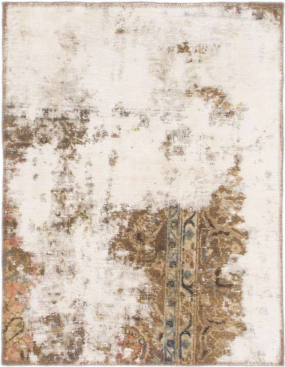 A square 2' 10 x 3' 7 Ultra Vintage wool rug featuring an abstract, distressed Persian pattern in browns, tans, and ivories.