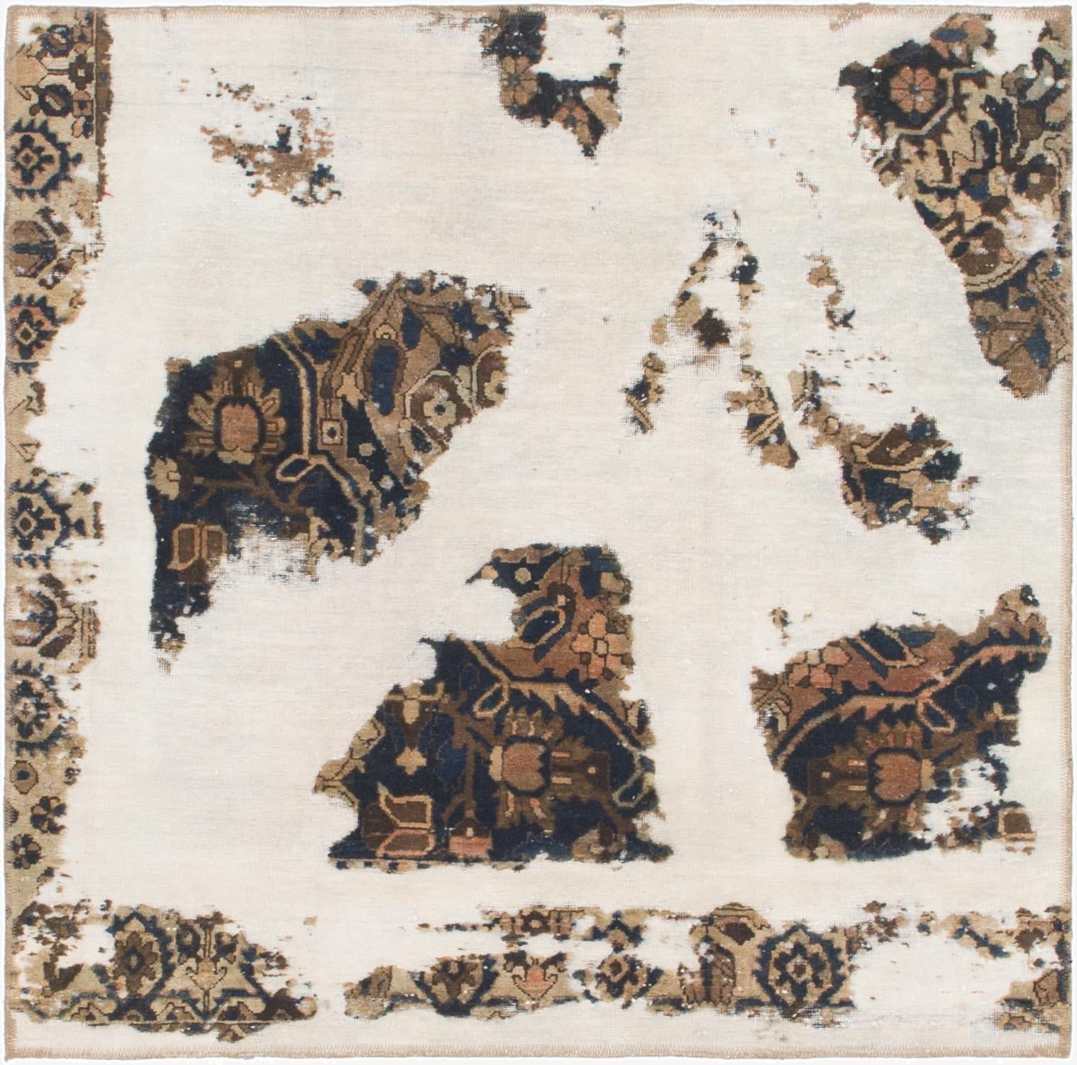  4' 4 x 4' 5  Hand Knotted Ultra Vintage Persian Wool Square Rug