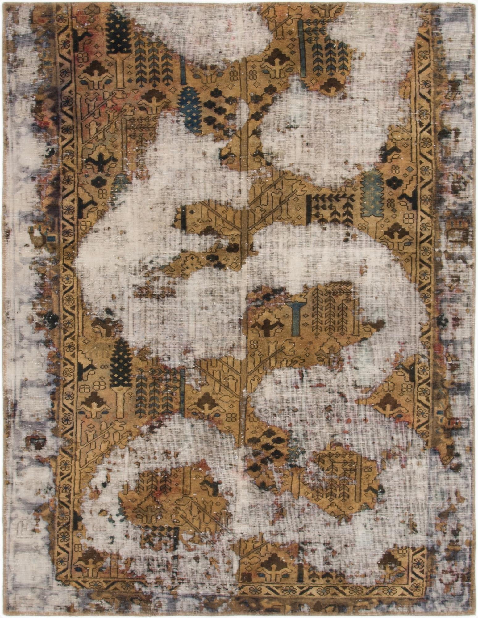  4' 10 x 6' 3  Hand Knotted Ultra Vintage Persian Wool Square Rug