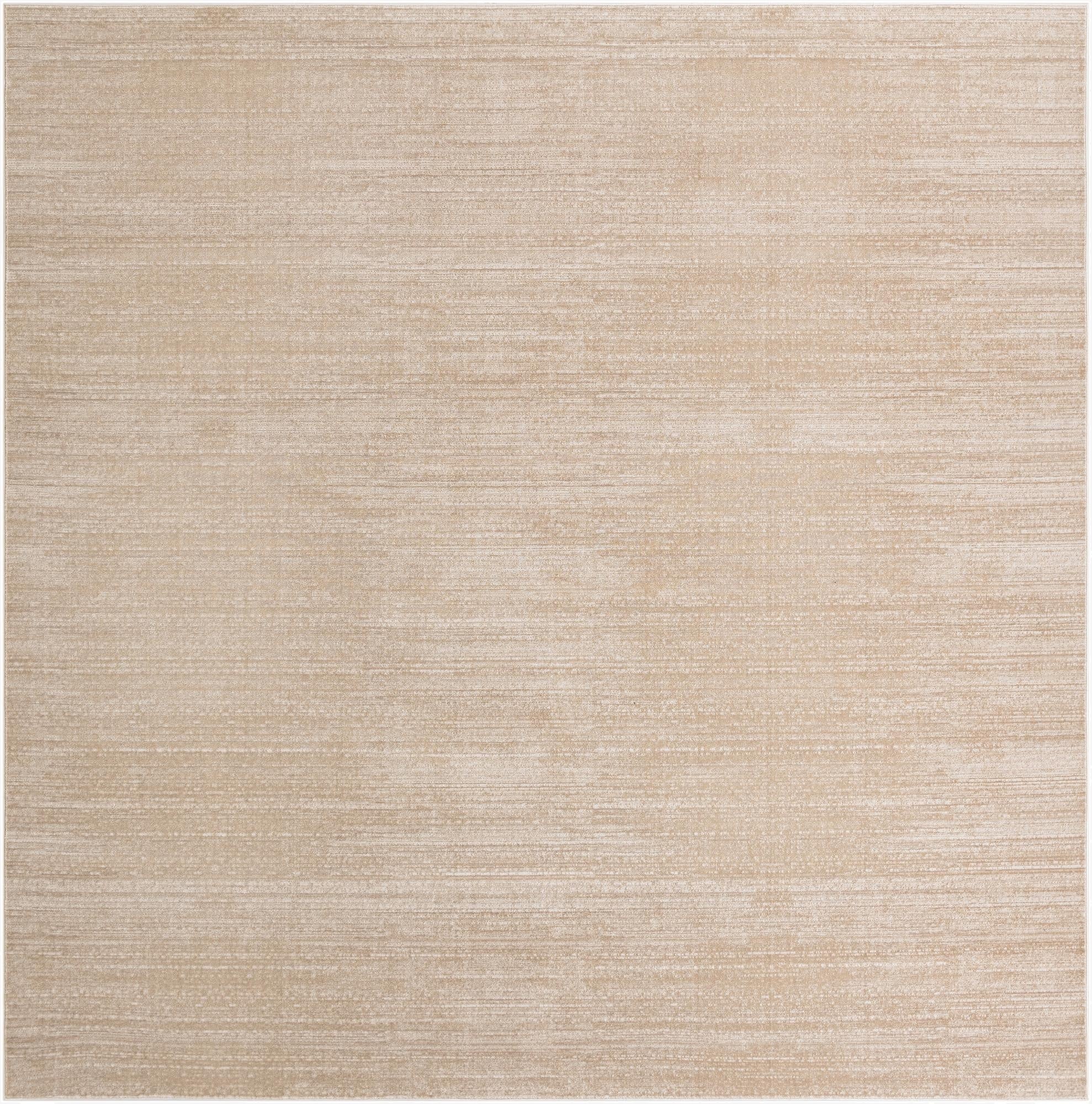 A 10' x 10' square modern rug in shades of brown and tan, featuring a subtle textured pile.