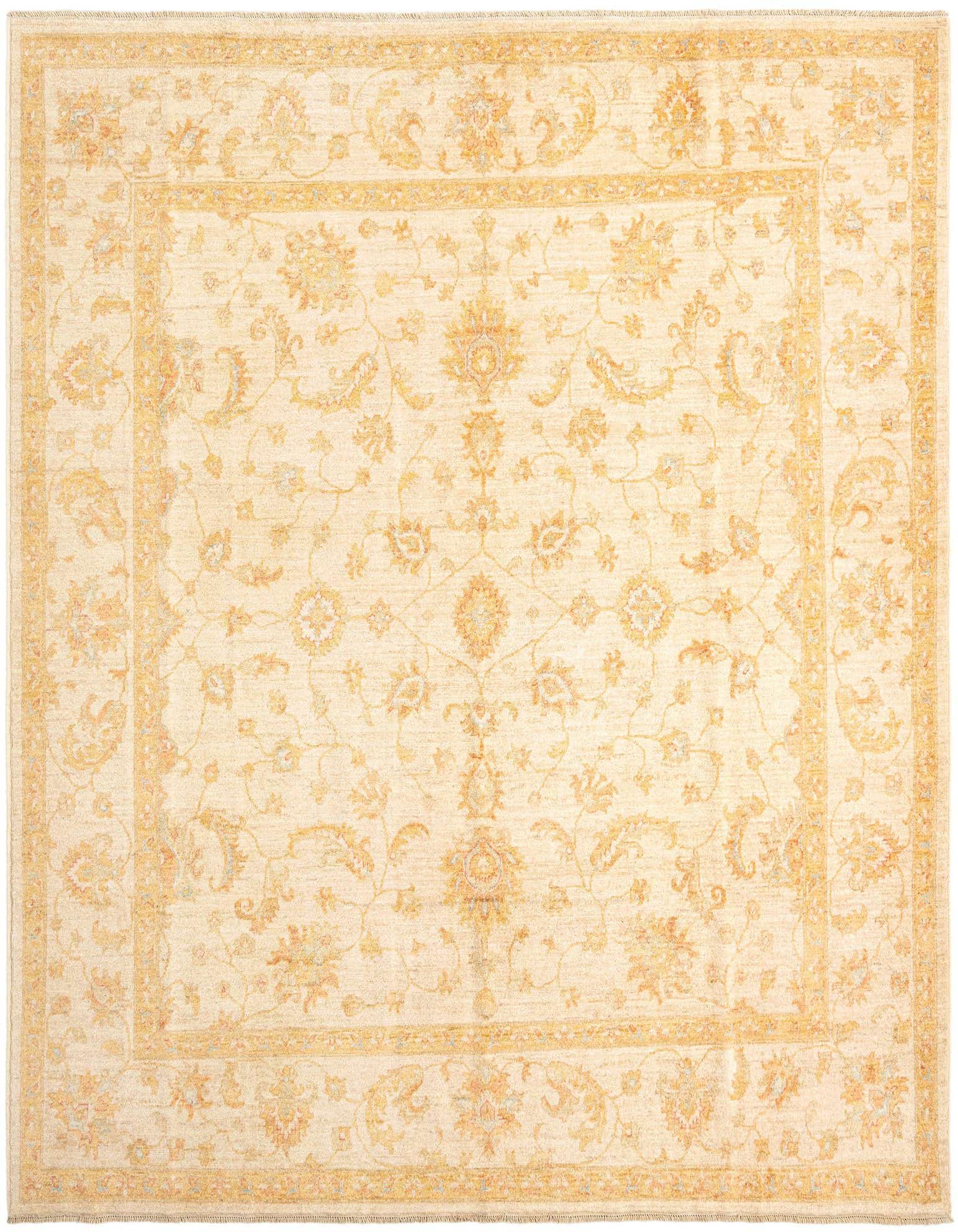 A square 8' 2 x 8' 4 Ziegler Persian wool rug in ivory and tan with a traditional floral pattern.
