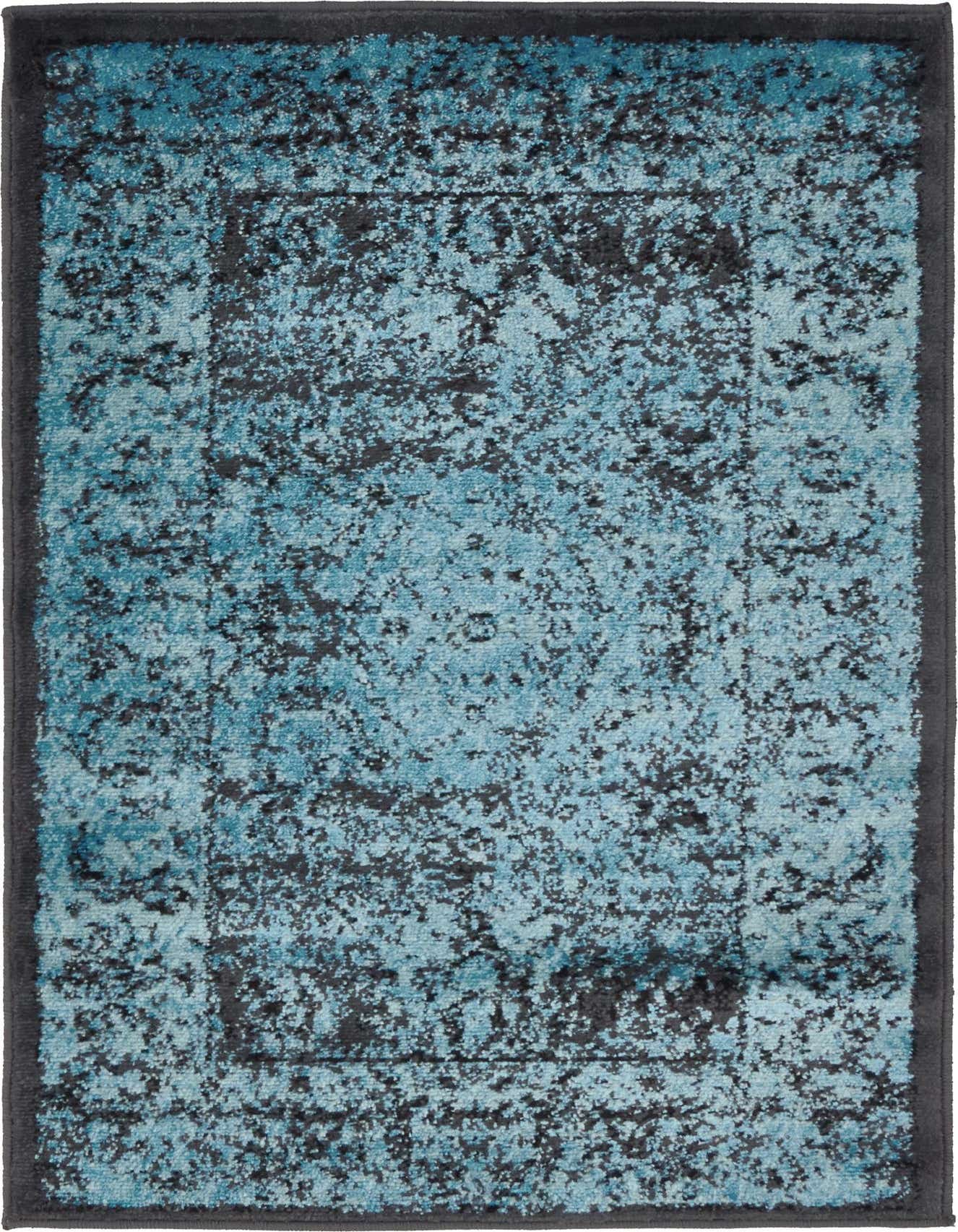 A 2x3 rectangular Rugs.com Ankara rug featuring a distressed bohemian medallion pattern in black and blue.