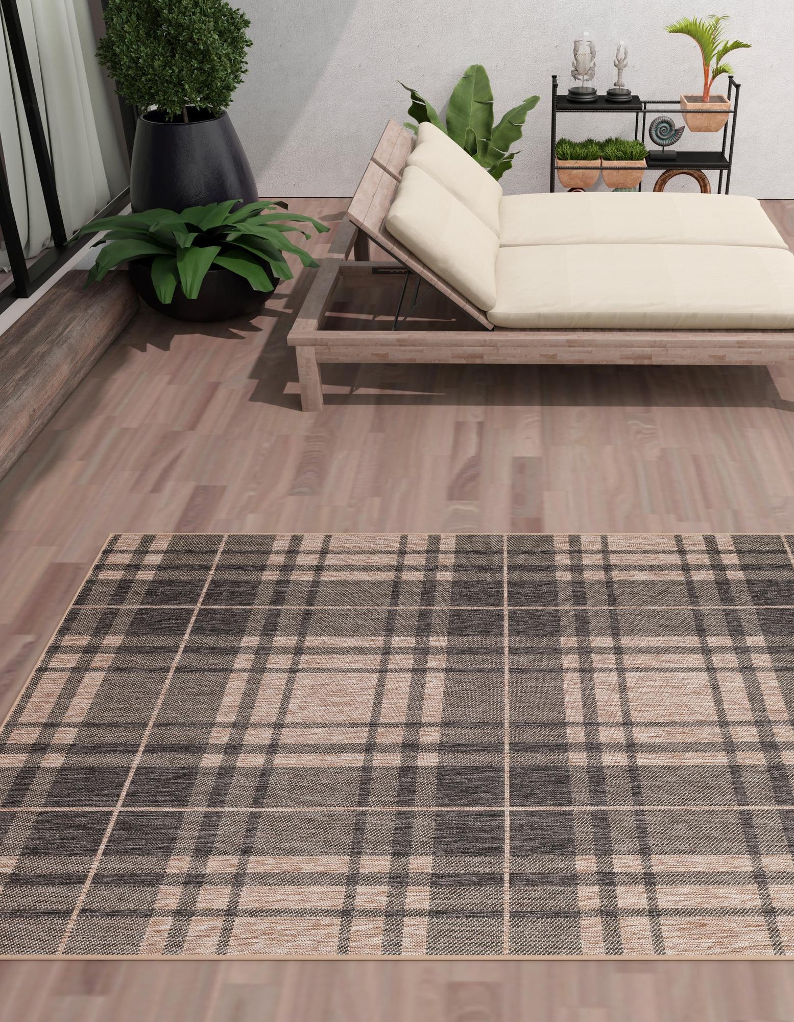 Black and Brown 9' x 12' Checkered Indoor / Outdoor Rug | Rugs.com